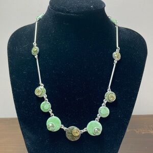 Pilgrim Green and Gold Disc Necklace